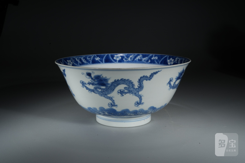 清康熙 青花海水龙纹碗 - 图2